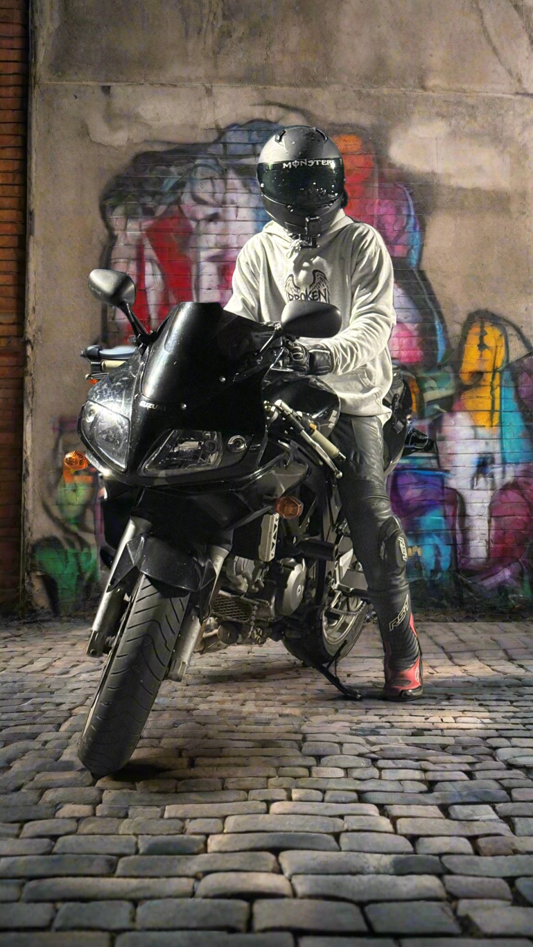 Grey Oversized Motorcycle Hoodie